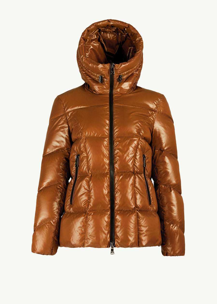 Aura women's puffer jacket with hood, Copper